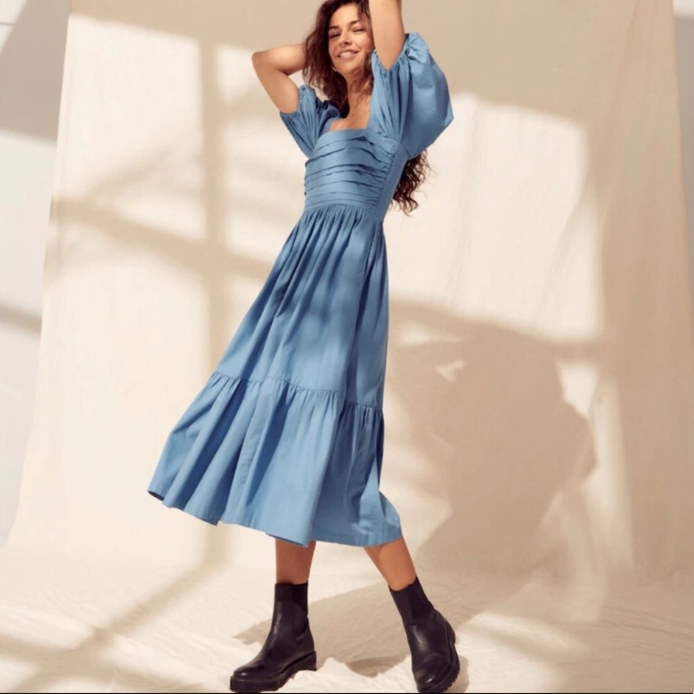 Abercrombie Puff Sleeve Poplin MIDI Dress in XL